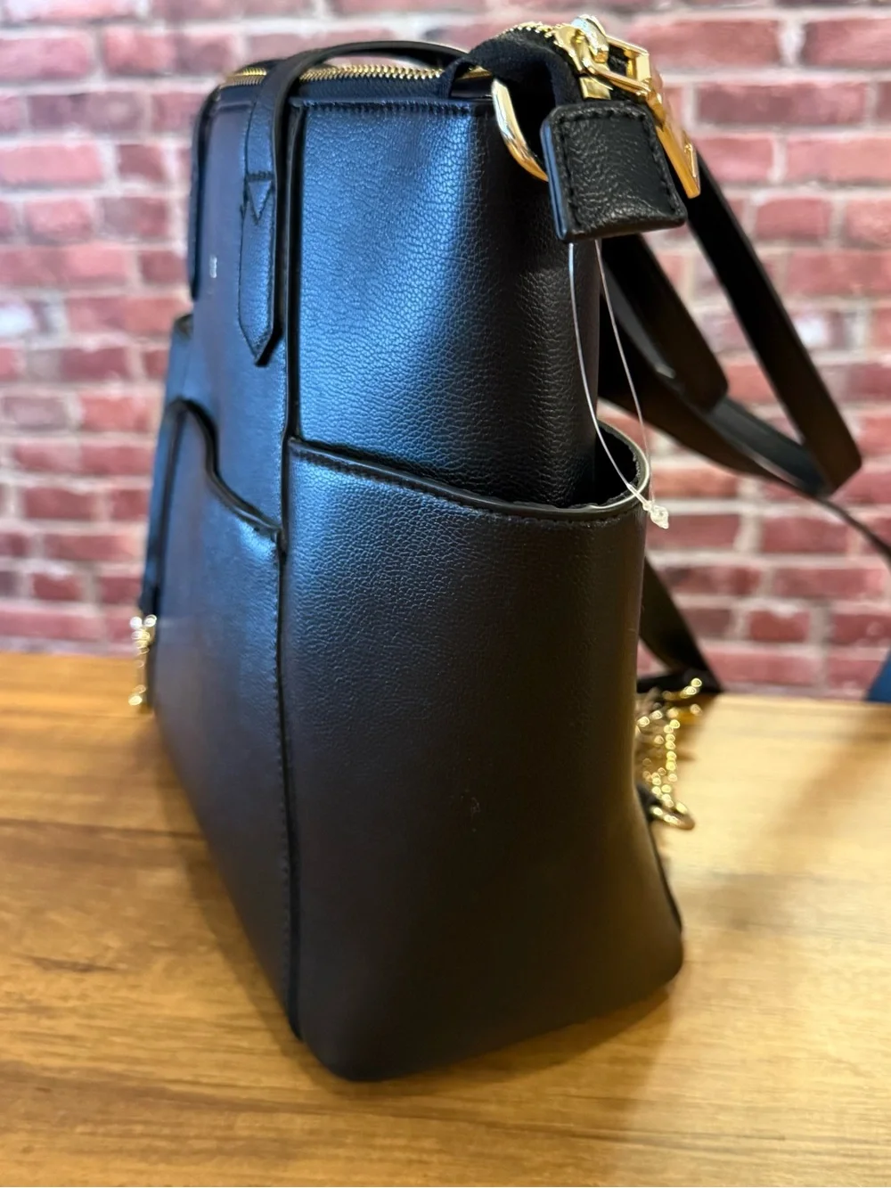 Black Leather Baby Diaper Bag Backpack Tote